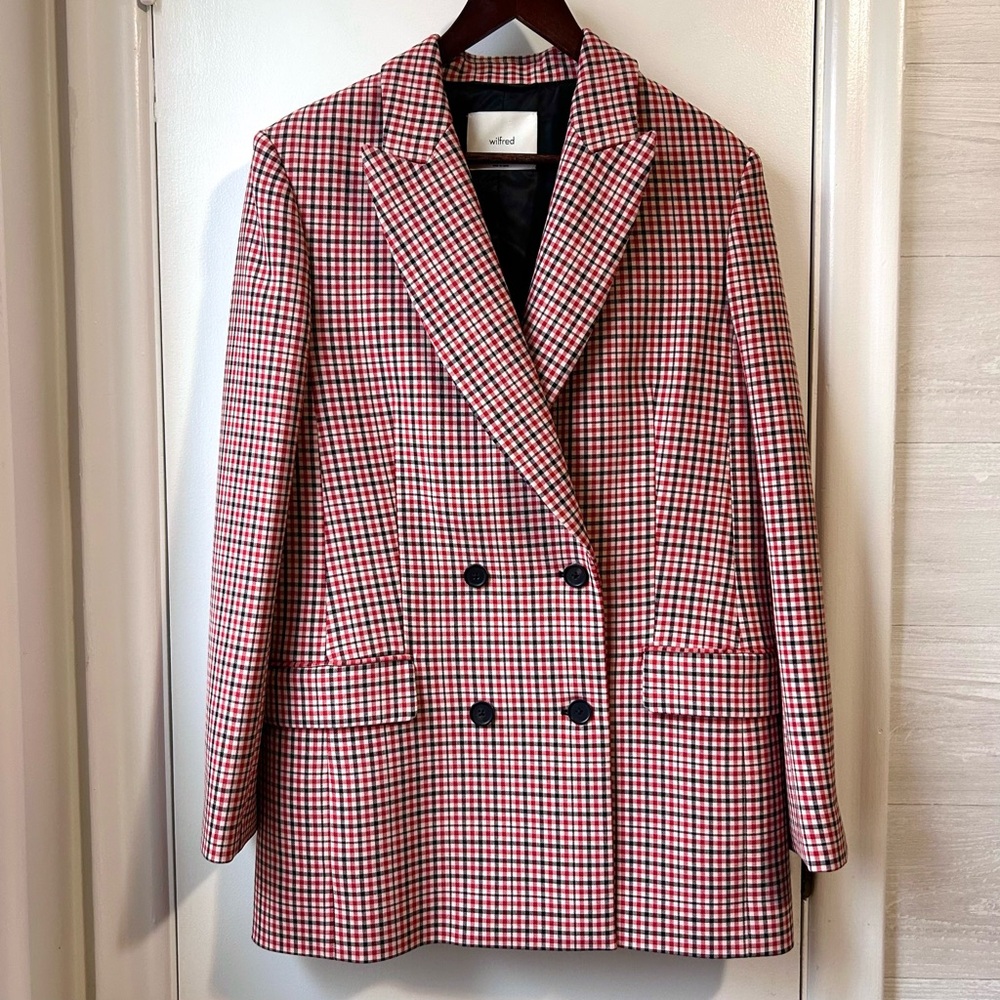 New Wilfred Red Check Double Breasted Blazer - Picture 5 of 14